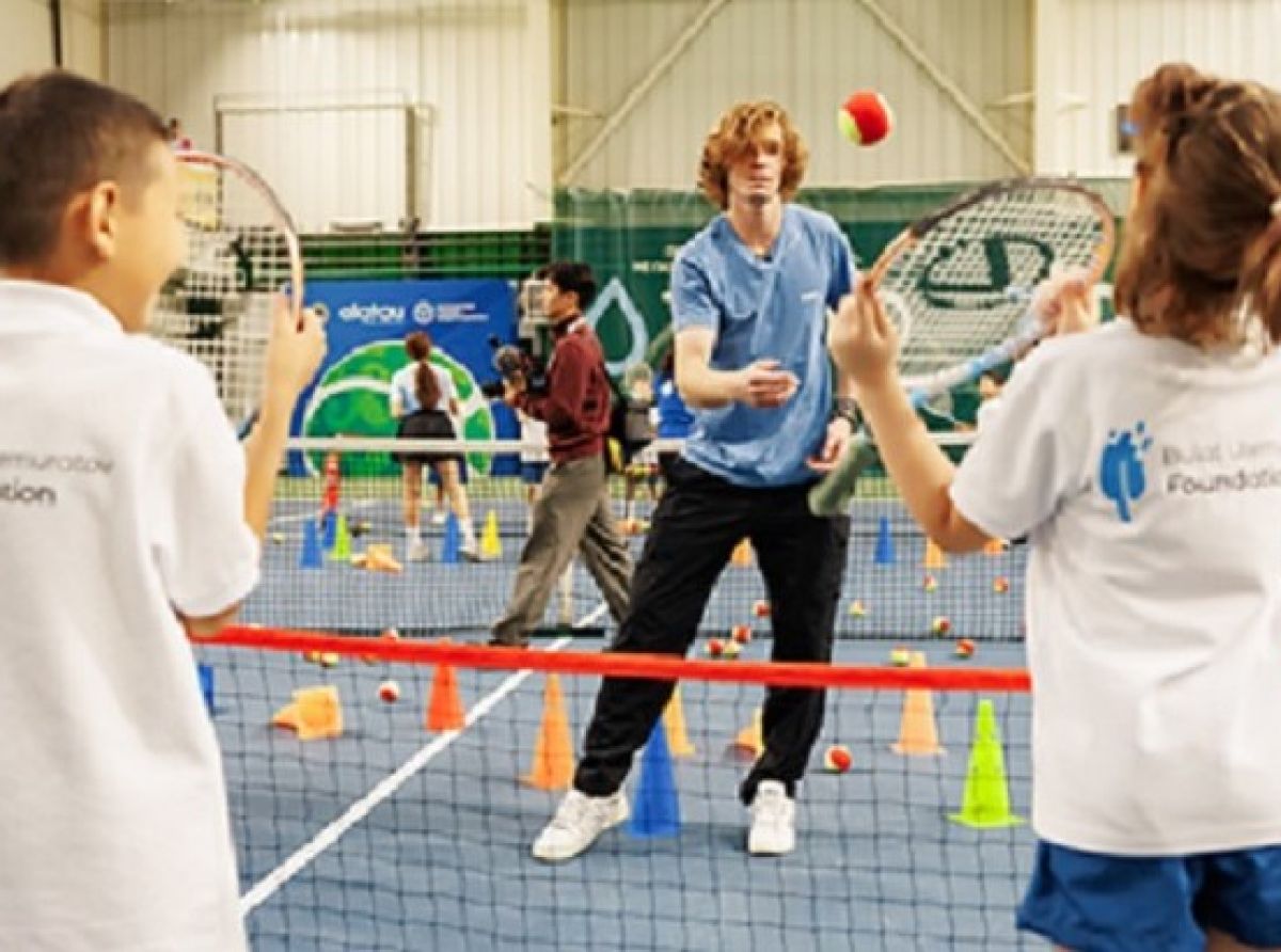 Andrey Rublev meets children from the Bulat Utemuratov Foundation's Asyl Miras Autism Centre
